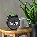 Three BY Digital Alarm Clock,3 Alarm Settings Wooden Electronic LED Display Snooze Time Temperature USB Charging with Voice Control for Bedroom,Bedside Kids,Office-Black (Cat)