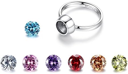 MgTree Jewelry Stainless Steel Seven Color Round CZ Cubic Zirconia Rings for Women Girls, Sizes 4 to 8