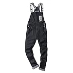 Men’s Slogan Letters Printed Black Denim Bib Overalls www.denim.fit
