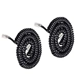 Telephone Phone Handset Cable Cord,Uvital Coiled Length 1.2 to 10 Feet Uncoiled Landline Phone Handset Cable Cord RJ9/RJ10/RJ22 4P4C(Black,2 PCS)