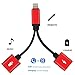iPhone Lightning Charge & Audio Cable, Lightning to Double Lightning 2 Lightning Port for iPhone 7/ iPhone 7 Plus/iPad, Support Music Control, Charger and Phone Communication (Black-Red) (red)