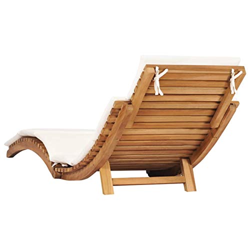Tidyard Klappbare Sonnenliege mit Cremeweißer Auflage Gartenliege Holzliege Liegestuhl Relaxliege Saunaliege Strandliege für Garten Terrasse Schwimmbad Massivholz Teak – Bild 5