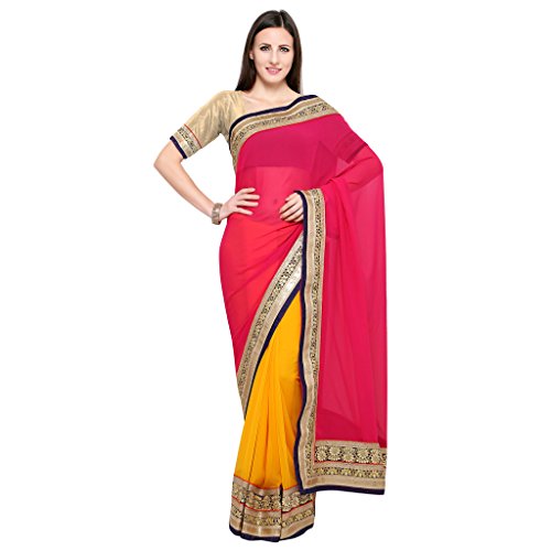 Rajnandini Women's Georgette Embroidered Saree(JOPLSS1045_Pink & Orange_Free Size)