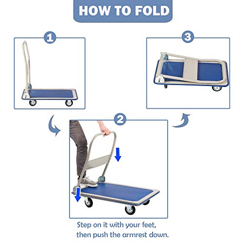 LUCKYERMORE Platform Truck Hand Flatbed Cart Dolly Folding Moving Push