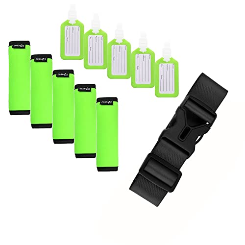 Cosmos 5 Pcs Comfort Neoprene Handle Wraps/Grip/Identifier + Luggage Tags + Nylon Add a Bag Luggage Strap