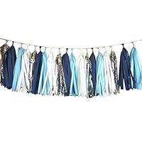 Mefuny Tissue Paper Tassel DIY Party Garland Decor for All Events & Occasions(Blue,Navy,White,Silver)