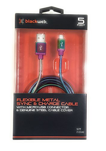 Blackweb 5ft’ flexible metal sync charge cable micro-…