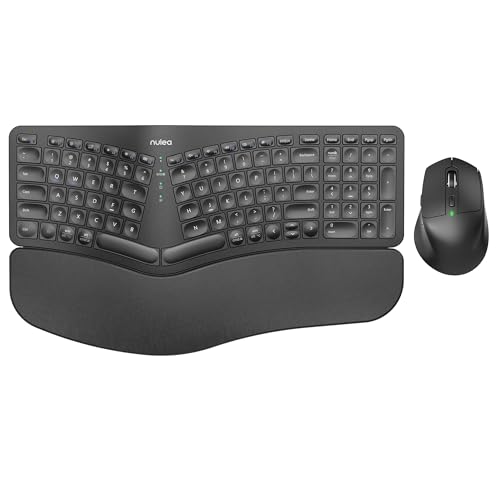Photo 1 of Nulea KM75 Advanced Ergonomic Wireless Keyboard and Mouse Combo, Comfortable Natural Typing, Palm Rest, Multi-Device (Bluetooth, 2.4G, Wired), Rechargeable, for Multi-OS, Windows, Mac, Android(Black)