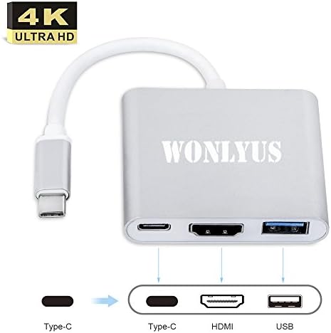USB C to HDMI Adapter, Type C to HDMI 4K+USB 3.0+USB-C Converter USB 3.0 Charging Port Cable for 2017/2016 MacBook Pro/Chromebook Pixel/Samsung Galaxy Note 8/ S8/ S8 Plus/Dell XPS13/ Yoga 900 Etc