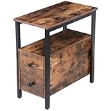 HOOBRO End Table, Chairside Table with 2 Drawer and Open Storage Shelf, Narrow Nightstand for Small Spaces, Stable and Sturdy Construction, Wood Look Accent Furniture, Industrial Style BF54BZ01