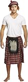 Adult Kilt With Sporran, Hat With Ginger Hair Attached Fancy Dress Costume