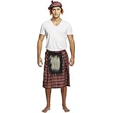 Adult Kilt With Sporran, Hat With Ginger Hair Attached Fancy Dress Costume