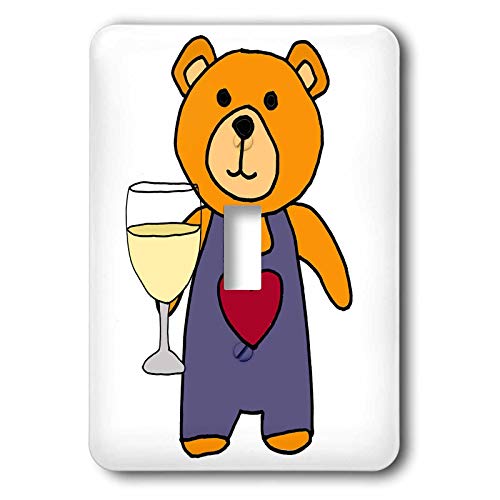 3dRose All Smiles Art Drinking - Funny Orange Teddy Bear Drinking Wine Cartoon - Light Switch Covers - single toggle switch (lsp_288160_1)