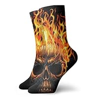 WEEDKEYCAT Skull Fire Head Adult Short Socks Cotton Classic Socks for Mens Womens Yoga Hiking Cycling Running Soccer Sports