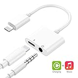 Headphone Adapter 3.5mm Jack Adaptor Charger for iPhone 8/8Plus for iPhone7/7Plus/X/10/Xs/XSmax 2 in 1 Earphone Audio Connector Music Splitter Cable Accessories, Support All iOS System - White