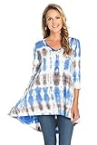 Frumos Womens Tunic 3/4 Sleeve Hi-Low Tie Dye Tunic Top Grey Royal X-Large