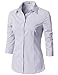 Doublju Womens Slim Fit 3/4 Sleeve Slim Fit Formal Work Wear Simple Shirt Lilac Medium