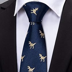 Barry.Wang Dinosaur Ties Blue Business Silk Necktie