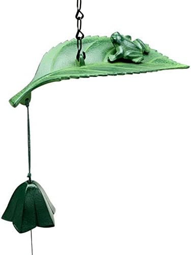 Kotobuki Iron Japanese Wind Chime, Green Frog/Leaf