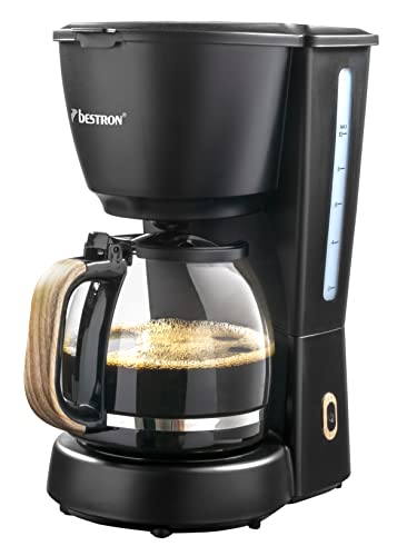 Macchina da Caffè a Filtro 1,5 L per 10 Tazze, con Caraffa in Vetro, Filtro Permanente e Piastra Riscaldante, 1000 W, Design Black & Wood, Nero/Legno, ACM900BW