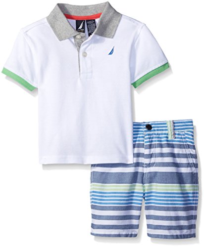 Nautica Baby Boys' 2 Piece Polo and Stripe Short Set, White, 18 Months