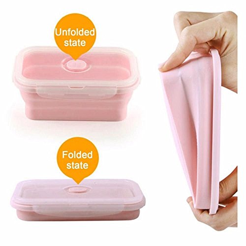 Silicone Lunch Box Portable Collapsible Folding Food Storage Container Kitchen Microwave, Dishwasher and Freezer Safe Household Picnic bento box for teens Pink(3pcs)