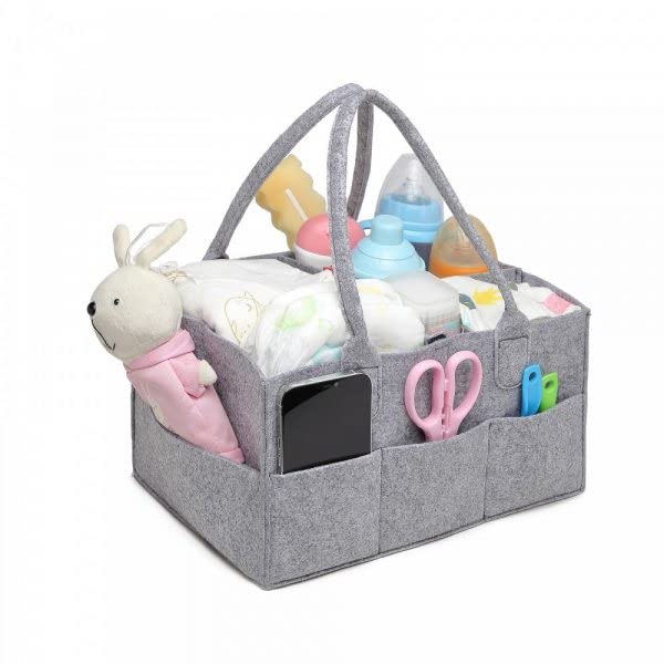 Baby Nappy Caddy -New Born Gift- Baby Nappy Organiser for Diapers and Baby Wipes - Diaper Caddy Grey