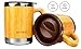 Stainless Steel Bamboo Coffee Mugs with Handle & Spill Resistant Lids (Set of 2), Natural Wood Wooden Light Unbreakable Design Eco Friendly Insulated Coffee Tea Travel Mugs; 11 Oz.