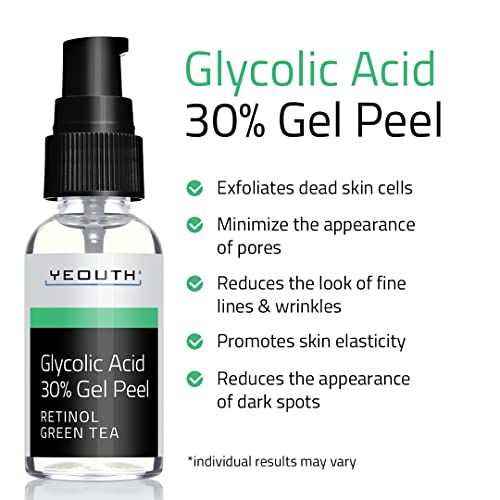 Glycolic Acid Peel for Face Professional 30 Gel with Retinol & Green