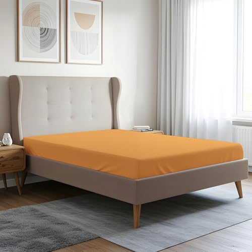 Pizuna Spannbettlaken 80x200 90x200 Baumwolle Aprikosenorange 400 Fadenzahl