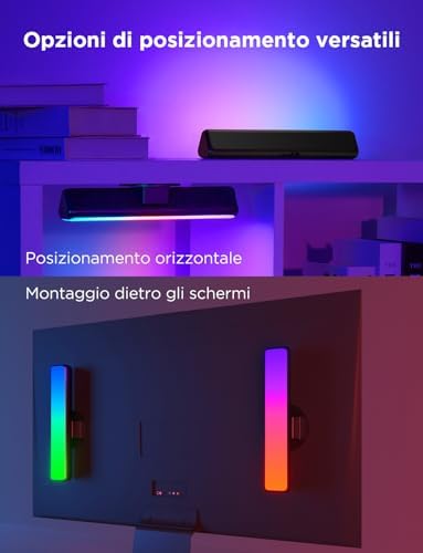 Barre Luminose, Retroilluminazione TV RGBICWW Funziona con Alexa e Google Assistant, Dimmerabile in 16 Milioni di Colori per Stanze, Decorazione da Gioco