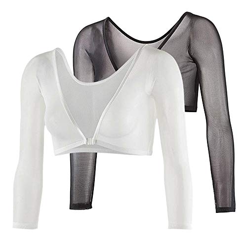 Women's Basic 3/4 Length Slip-on Mesh Sleeves See Through Seamless Arm Shaper Top Shirt Blouses