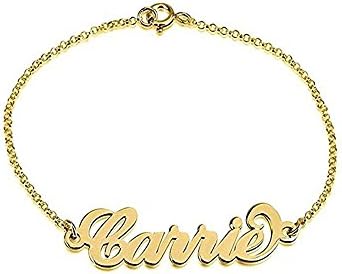 Hua Meng Personalized 925 Sterling Silver Name Anklet Charm &amp; Bracelet Custom Made with Any Names (Golden)