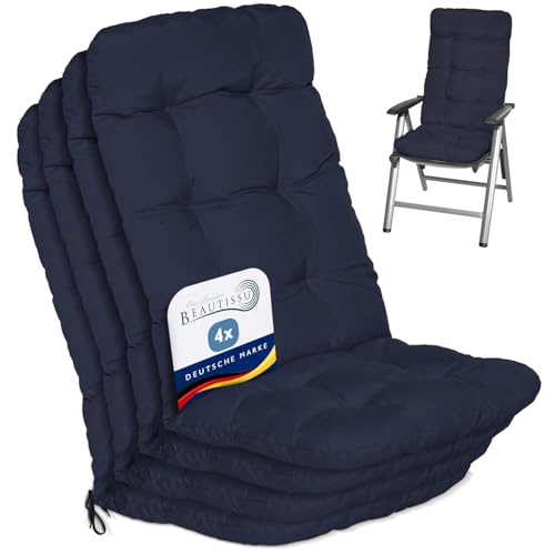 Beautissu 4er Set Hochlehner Auflagen Sitzpolster für Gartenstühle Outdoor