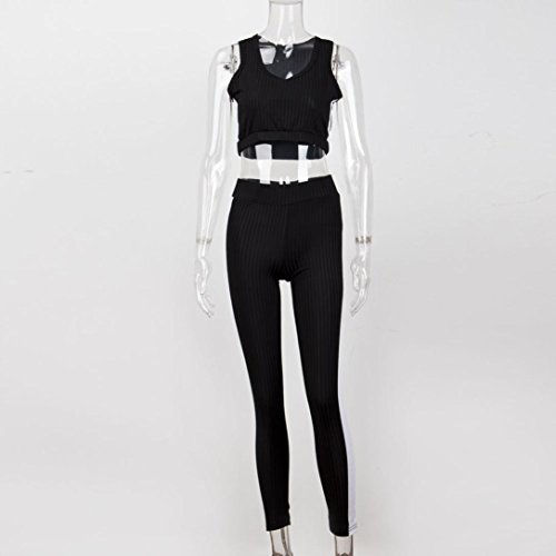 Hot!Todaies 2Pcs Women Tracksuit Sweatshirt Pants Sets Sport Sleeveless Wear Casual Suit (M, Black) - Thumbnail 2