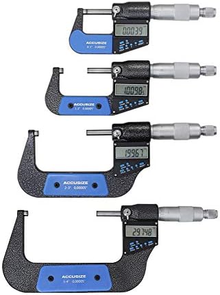 AccusizeTools - 4ps/set, 0-1", 1-2", 2-3", 3-4" 7-Key-Electronic-Digital-Micrometers inch/metric, AC21-1022-2022-3022-4022