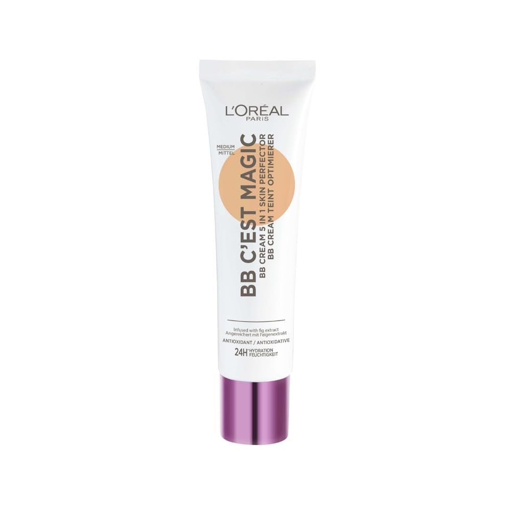 L'Oréal Paris Magic BB Cream with SPF 20, 5-in-1 Skin Tint with Vitamin B5 and Vitamin E, Lightweight Hydrating Formula Adapts to Skin Tone for a Natural Glowy Finish, 30 ml, Shade: 04 Medium