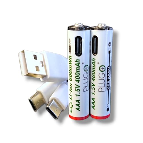 | USB Akku | 1,5V AAA Lithium Batterie | mit 2in1 USB TYP-C Ladekabel | 600mWh | 2 Stück