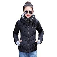 SITENG Womens Winter Jacket Parkas Thicken Plus Size Outerwear Solid Hooded Coats Short Slim Cotton Padded Basic Tops (Small, Black)