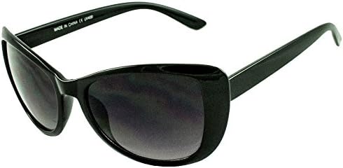 Womens Round Oversized Cateye Wrap Sunglasses 100% UV400 Gradient Lens Retro Ladies Casual Eyewear Sunnies (Black / Black Lens)