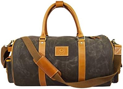 AARON LEATHER GOODS VENDIMIA ESTILOFull Grain Leather Travel Duffel Barrel Bag With Adjustable Straps | Large Compartment & Zippered Side Pockets Weekend Overnight Bag (Medallion)