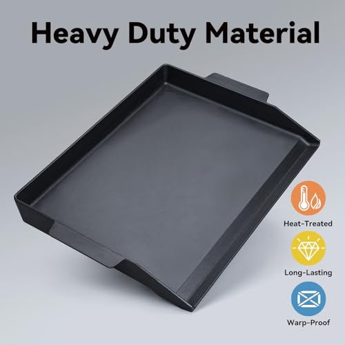 23" x 16" Cast Iron Griddle, Universal Flat Top Griddle for BBQ, Gas Grill, and 4 Burner Range Oven, Reinforced X-Shaped Ridges, Great for Parties, Camping & Tailgating