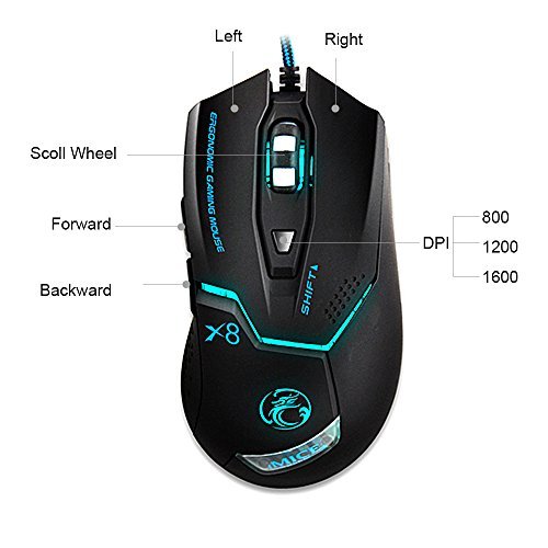 UHURU Optical Wired Gaming Mouse Professional Ergonomic Design with 6