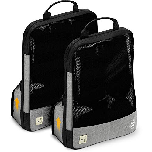 VASCO Compression Packing Cubes for Travel Premium Set of 2 Luggage Organizer Bags (M+L) Grey