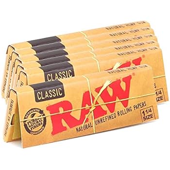 Raw Unrefined Classic 1.25 1 1/4 Size Cigarette Rolling Papers, 6 Packs