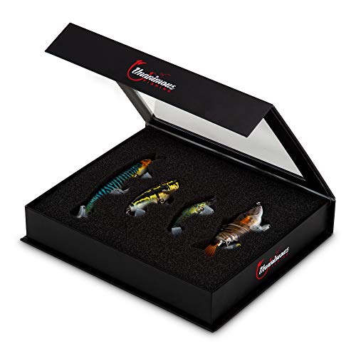 Premium Bass Fishing Lures, Set of 4 - Durable Fish Lure for Freshwater and Saltwater - Colorful Swimbaits and Tackle Gear Kit for Oceans, Streams, Lakes, or Ponds (Black)