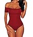 Shawhuwa Womens Sexy Off Shoulder Leotard Bodysuit Clubwear Top S Wine