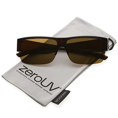 zeroUV - Large Wide Arms Semi Rimless Polarized Lens Rectangle Sunglasses 65mm (Brown / Brown)