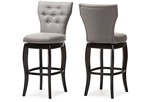 Baxton Studio Leonice Grey Fabric Upholstered Button-Tufted Swivel Barstool (Set of 2), 29", Gray