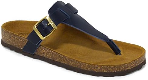 Women's Cannes Leather Upper Footbed Sandal (38, Navy)
